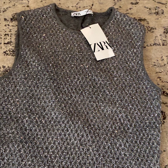 Zara NWT knit top with metallic threads and sequins silver 9598/209 - Picture 6 of 7